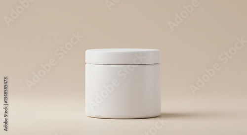 Minimalist white container on beige backdrop for product presentations