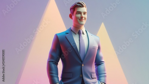 Confident Business Professional Standing Against an Abstract Triangular Backdrop