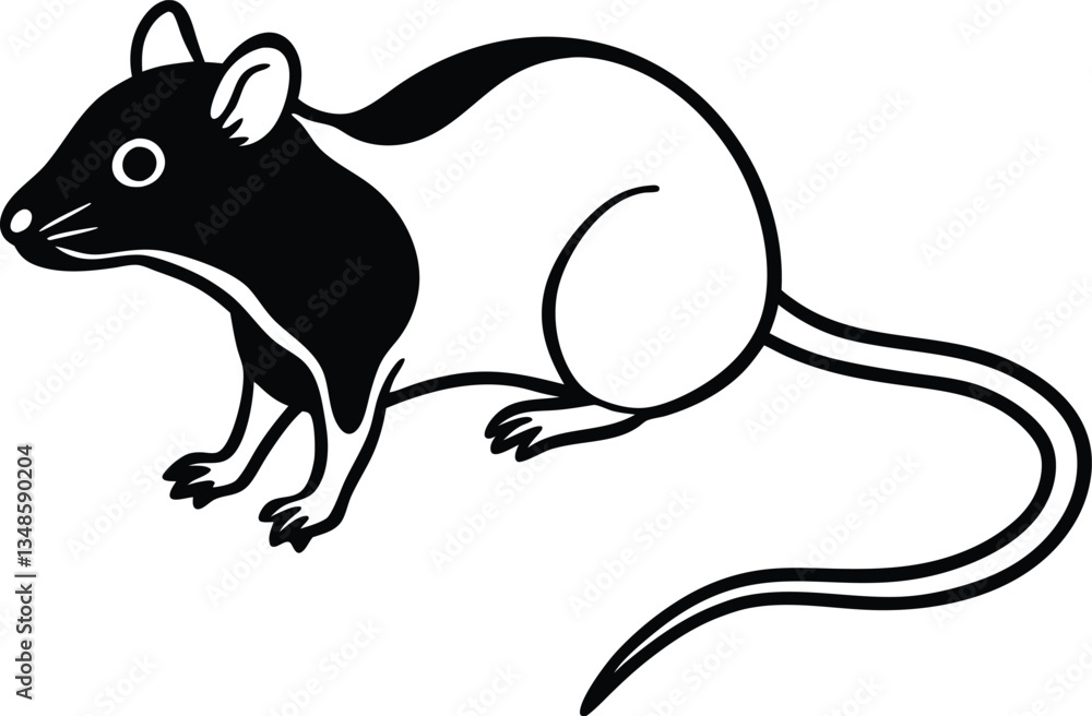 Obraz premium Bold Graphic Illustration Of Black Rat Silhouette On White Background 