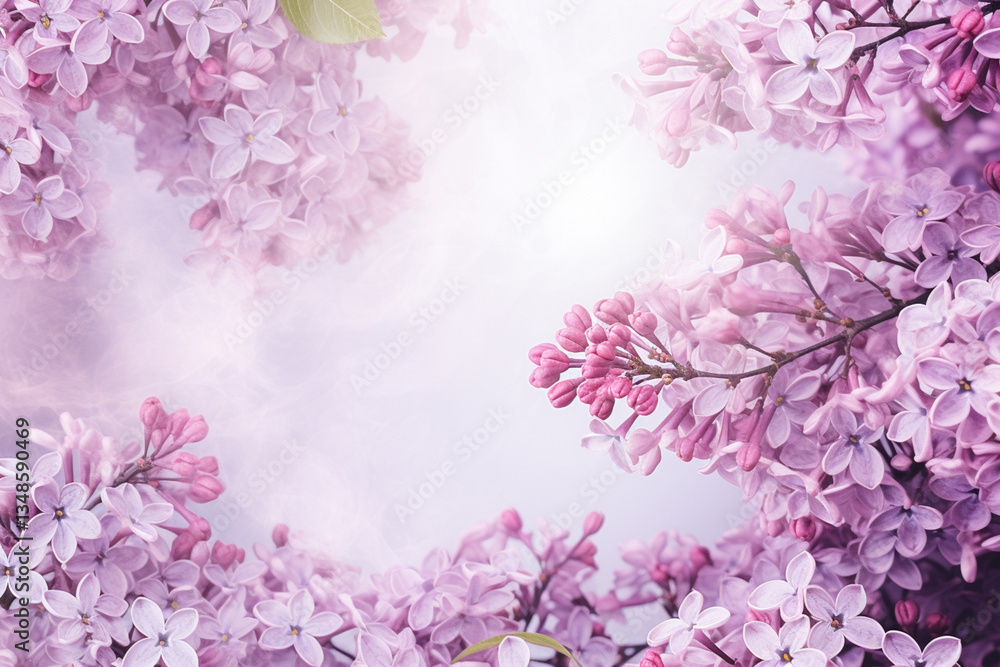custom made wallpaper toronto digitalPurple and pink lilac flowers creating frame on pink background. Springtime concept.

