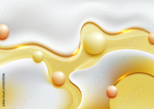 Abstract liquid flowing design with white and yellow swirls, organic texture, modern background