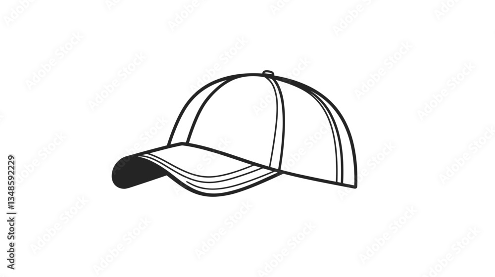 Baseball cap outline design on white background with copy space Baseball cap outline design on white background with copy space