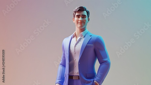 Confident digital business man portrait against a vibrant background illustration
