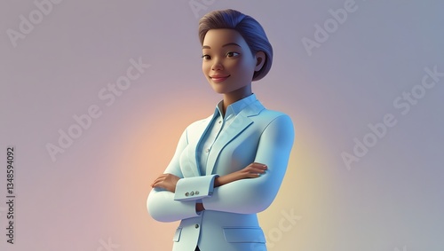 Confident professional with crossed arms against a gradient backdrop exudes composure