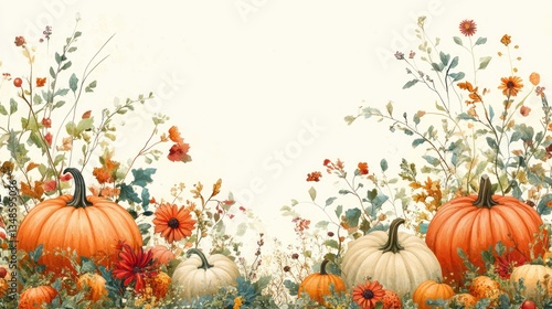 Autumn Harvest: Pumpkins and Wildflowers in a Fall Landscape