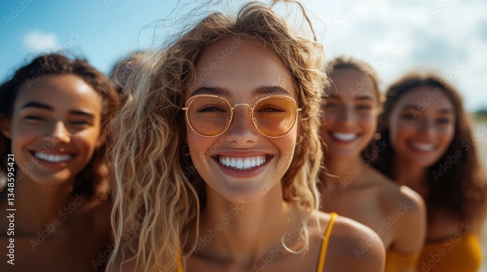 Fototapeta premium Diverse group of women enjoying summer outdoors together celebrating friendship and youth culture