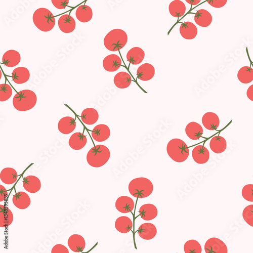 Vector seamless tomato with branch pattern. Vegetables vector illustration cartoon flat style