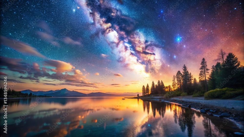 Fototapeta premium Milky Way Over Tranquil Lake Reflection