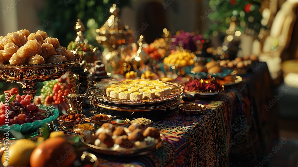 Yalda Festival celebration with traditional foods displayed Yalda Festival celebration with traditional foods displayed