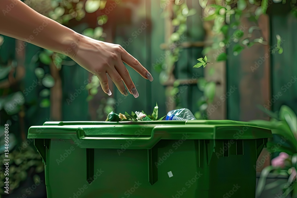 custom made wallpaper toronto digitalHigh Quality Visual of Responsible Female Hand Recycling Plastic in Green Bin