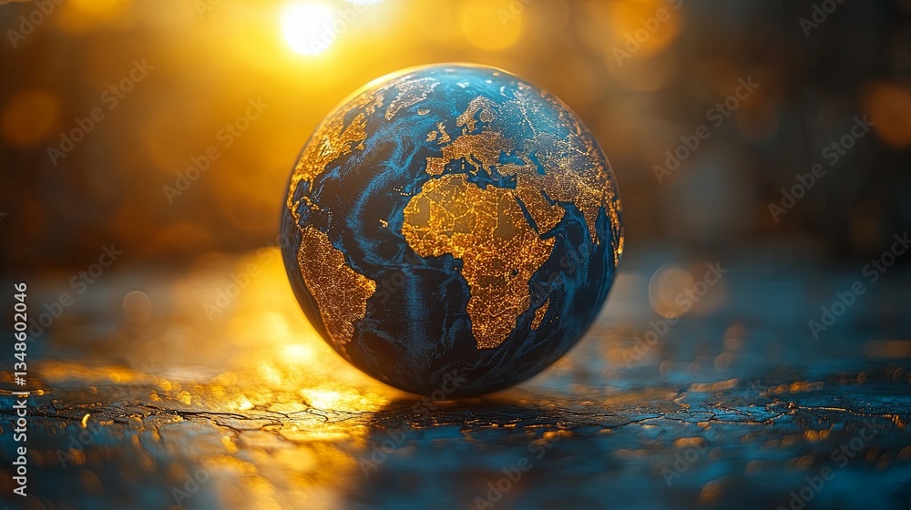 Detailed globe with six clearly defined continents highlighted, soft focus geographical background, illustrating the concept of earth science Detailed globe with six clearly defined continents highlighted, soft focus geographical background, illustrating the concept of earth science