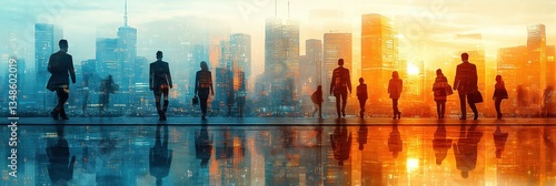 Wallpaper Mural Double Exposure Business People in Modern Cityscape Concept of Human Resources Digital Technology Enterprise Resource Planning Torontodigital.ca