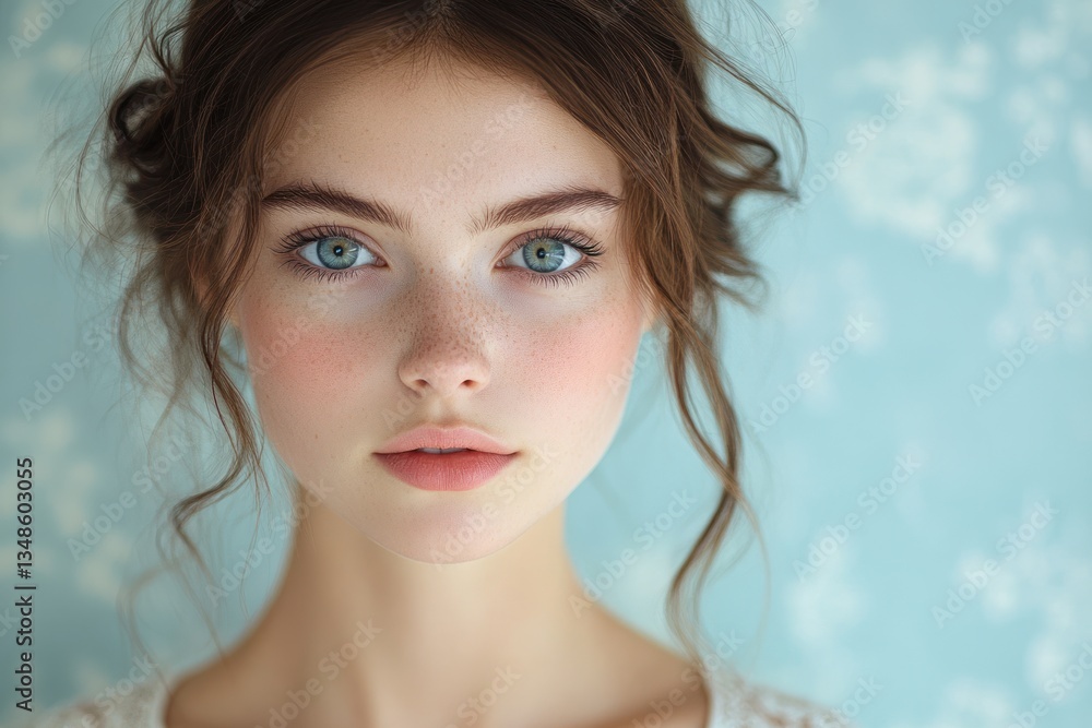 Young Woman with Flawless Skin and Natural Beauty in Minimalistic Style Young Woman with Flawless Skin and Natural Beauty in Minimalistic Style