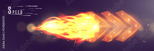 Flaming speed effect, fast motion, burning energy, glowing acceleration, fiery power, dynamic flames, digital velocity, futuristic rush.
