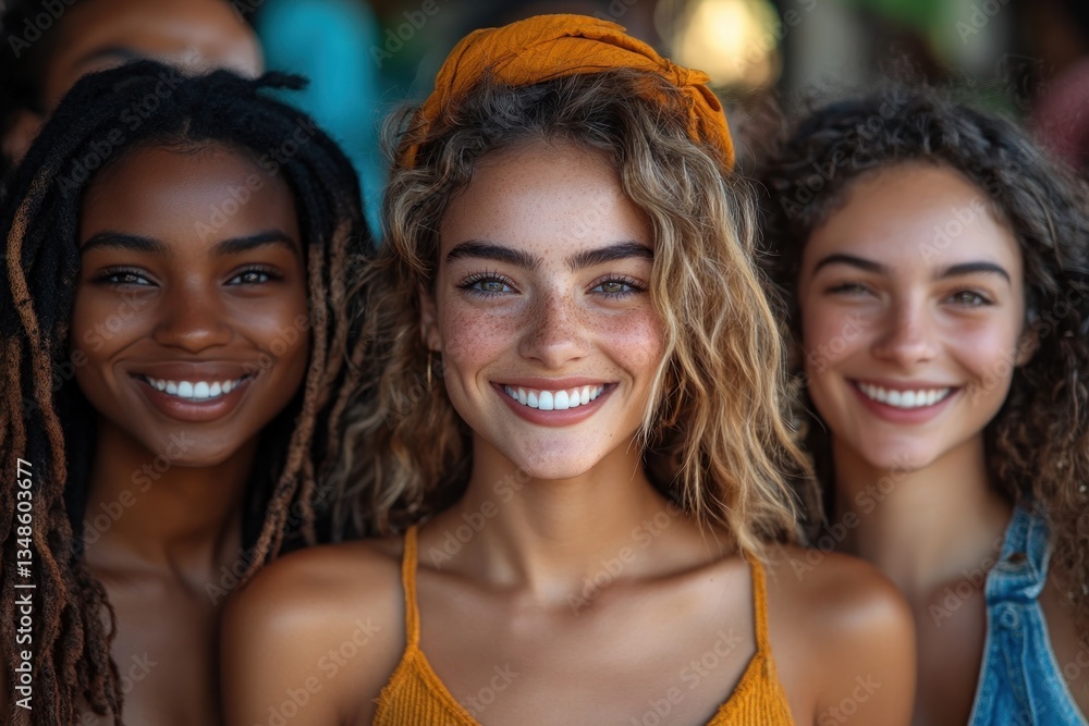 Diverse friends enjoying summer together with happy expressions smiling in nature outdoor Diverse friends enjoying summer together with happy expressions smiling in nature outdoor