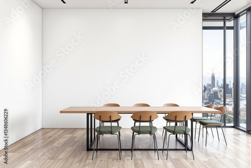 Wallpaper Mural Modern office interior with blank white wall and wooden table with chairs. Torontodigital.ca