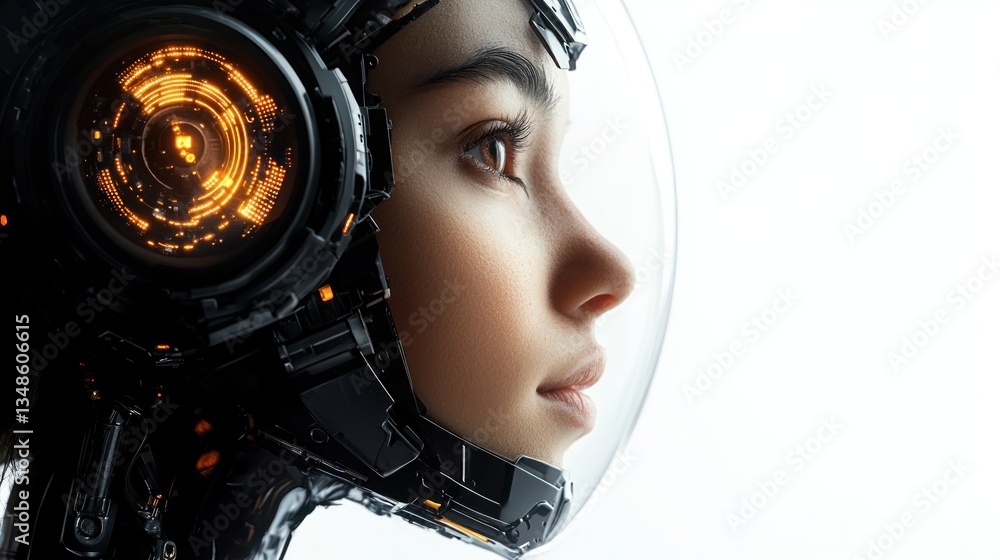 Naklejka premium Cyberpunk Female Astronaut: A Futuristic Vision
