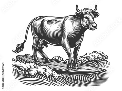 Cow Surfing on a Surfboard vector illustration