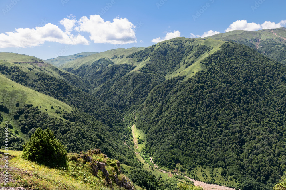 Naklejka premium In the mountains of the Caucasus on a summer day. The Chechen Republic, Russia