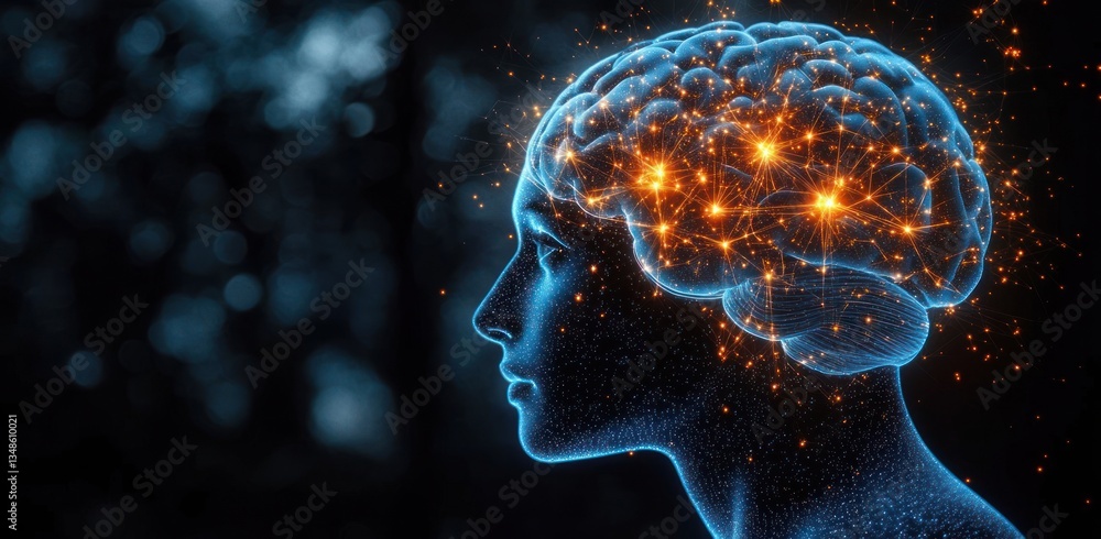 Head and Brain Neural Network in Cyberpunk Style with Glowing Connections and Bioluminescent Light Head and Brain Neural Network in Cyberpunk Style with Glowing Connections and Bioluminescent Light