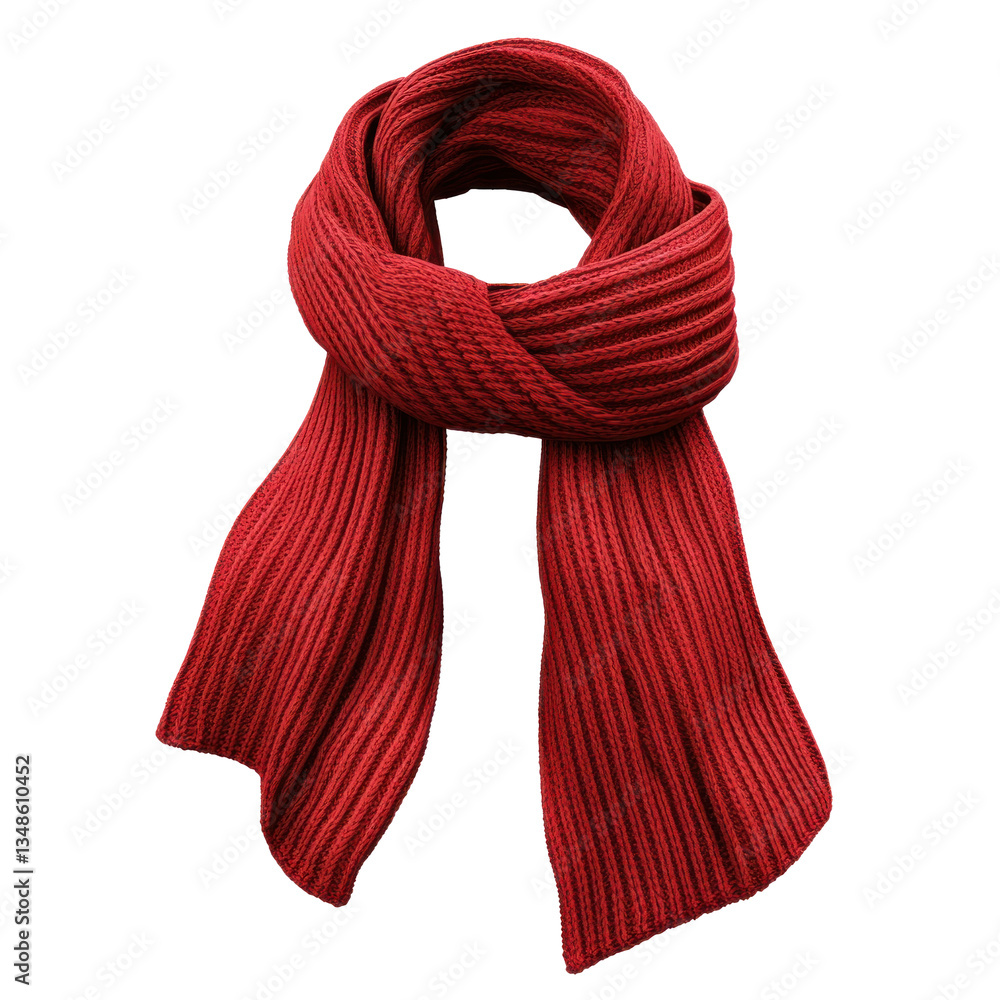 red knitted scarf with ribbed texture for winter isolated on white or transparent background red knitted scarf with ribbed texture for winter isolated on white or transparent background