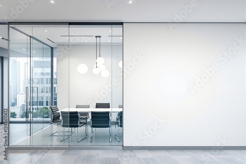 Modern office interior with empty white wall for mockup.