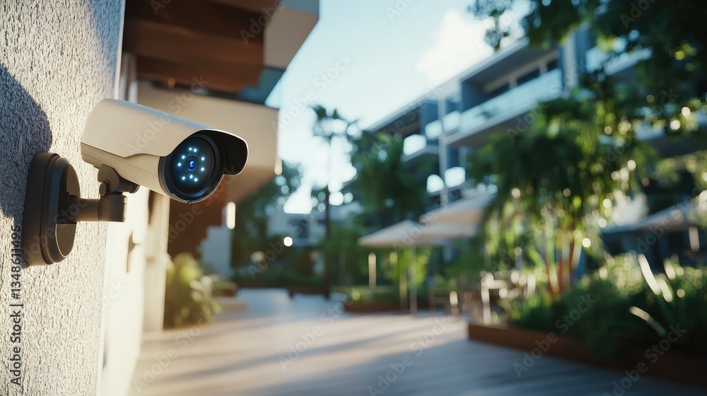 Security camera outside modern apartment complex Security camera outside modern apartment complex