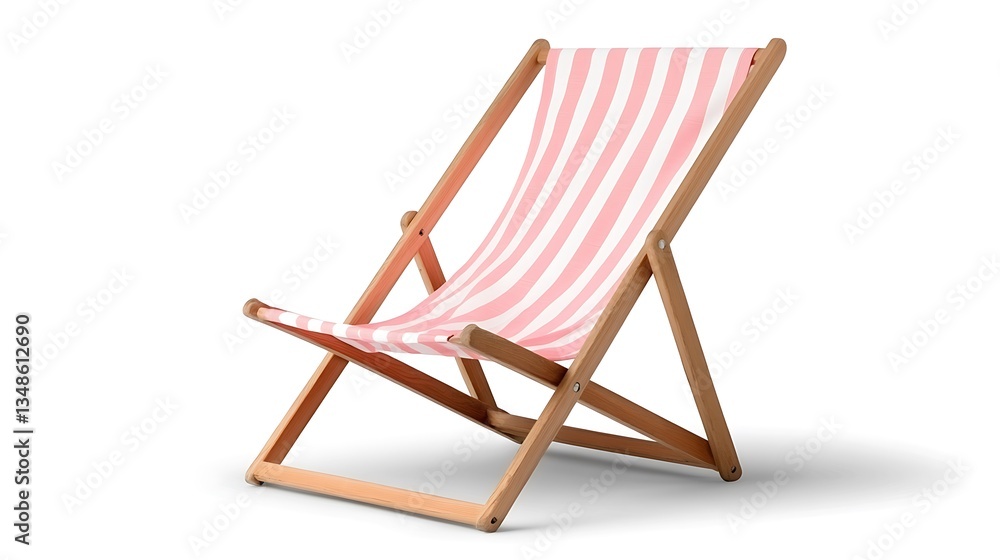 A pink striped beach chair standing alone against a white background A pink striped beach chair standing alone against a white background