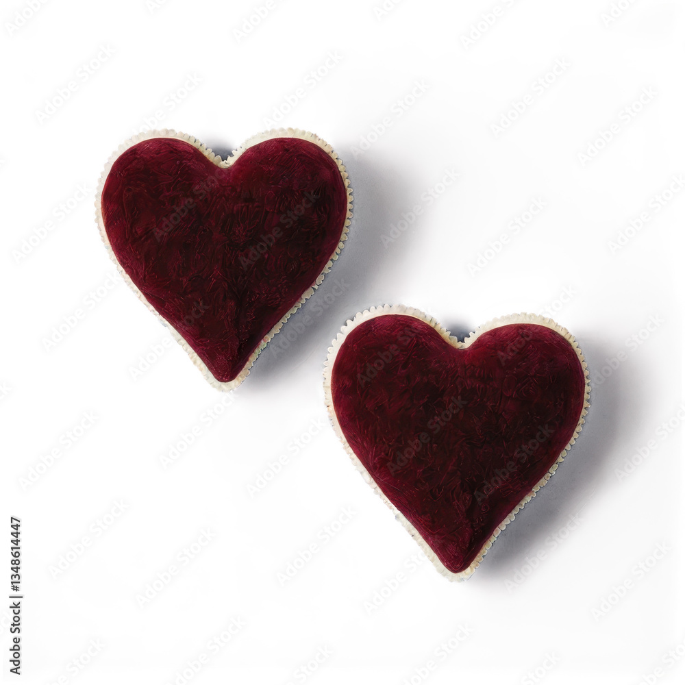 Obraz premium Two Red Velvet Hearts with White Trim