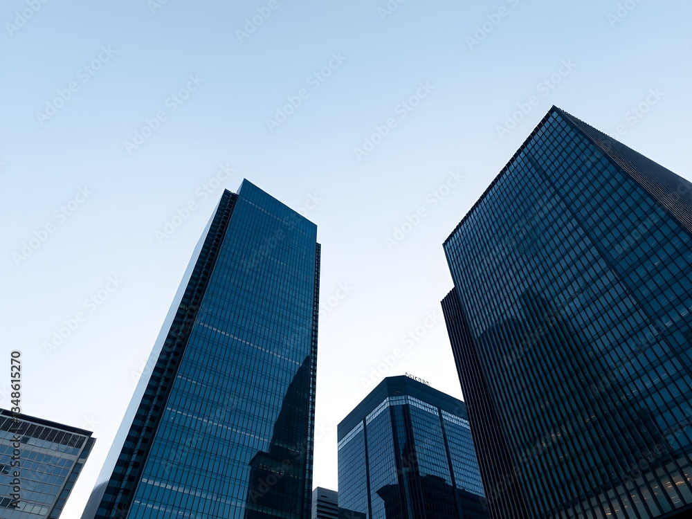 Corporate office buildings towers skyscrapers low angle Corporate office buildings towers skyscrapers low angle