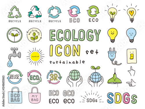 ecology icon set／エコロジーのアイコン 手描きイラストセット