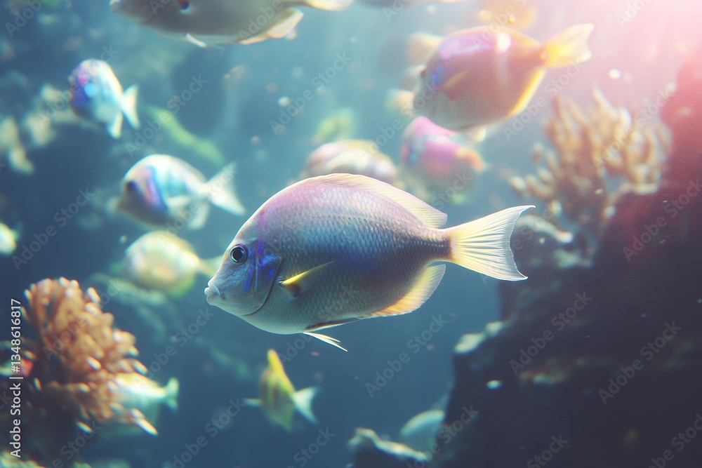 Fototapeta premium Colorful fish swimming in vibrant coral reef underwater scene