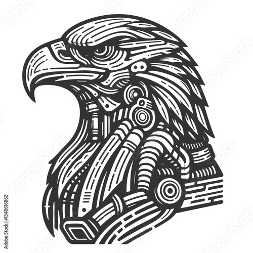 woman with an elegant hairstyle, posing alongside a duck, creating a surreal and artistic composition sketch engraving generative ai vector illustration. Scratch board imitation. Black and white image