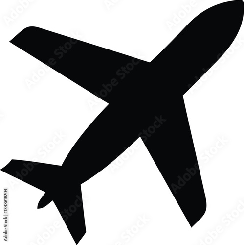 Airplane Silhouette Icon, Modern Jet Plane, Travel Transportation Symbol, Flying Aircraft