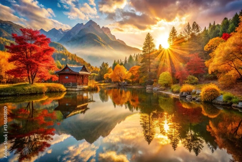 Autumn Landscape with Mountain Reflection