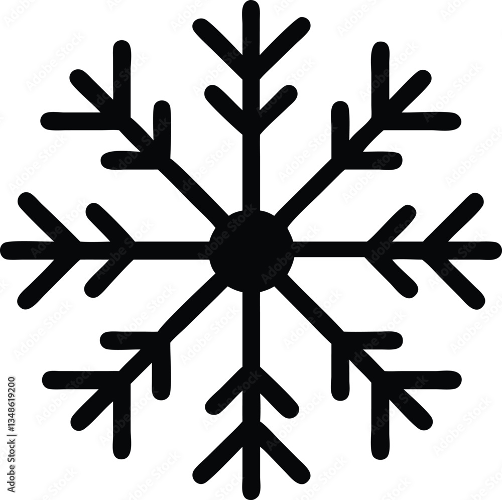 Black Detailed Snowflake, Winter Season Icon, Simple Round Symbol, Symmetrical Design Black Detailed Snowflake, Winter Season Icon, Simple Round Symbol, Symmetrical Design