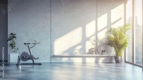 Modern Exercise Room with Stationary Bike (2)