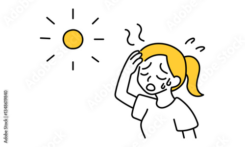 夏バテの女性と太陽のイラスト