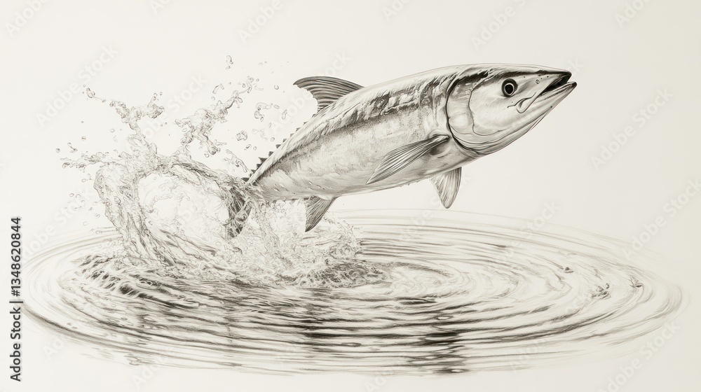 Majestic leaping tuna in watercolor style