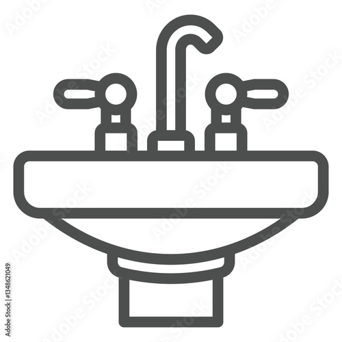 Sink with faucet tap line icon, house interior concept. Vector graphics. Ceramic washbasin sign on white background, outline style icon for mobile or web design.