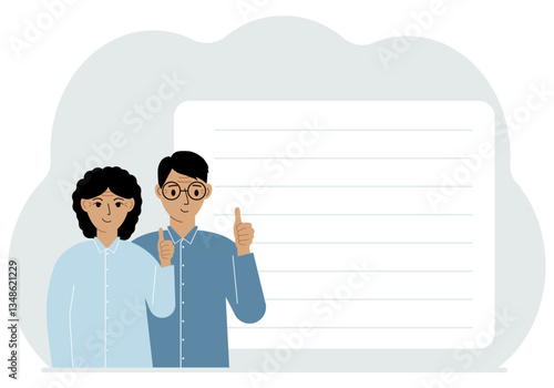Smiling young couple, good mood concept. Positive emotions, happy people, boyfriend and girlfriend showing thumbs up, fun and joy.