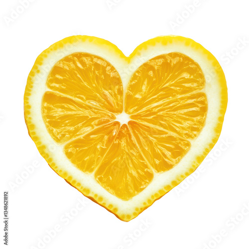 slice of fresh lemon heart shaped isolated on white or transparent background