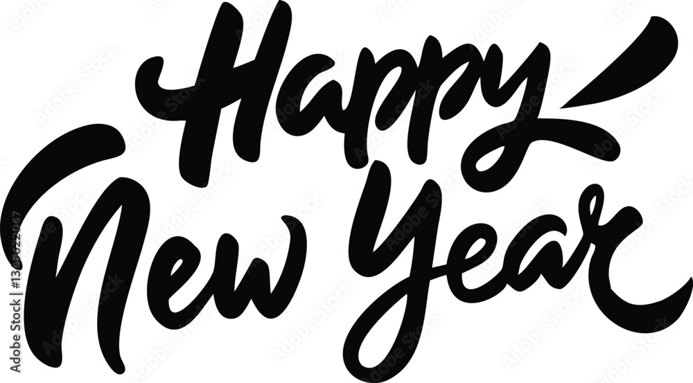 Bold Black Happy New Year Lettering on White Backdrop Stylish Font, Text Design Bold Black Happy New Year Lettering on White Backdrop Stylish Font, Text Design