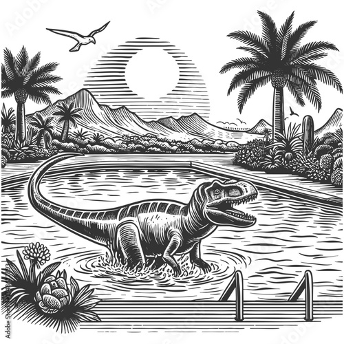 Dinosaur swims in swimming pool vector