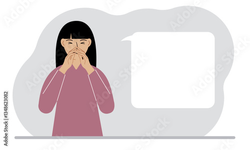 The woman covers his nose with his hands. The concept of a sick person, sneezes, seasonal allergies, bad smell.