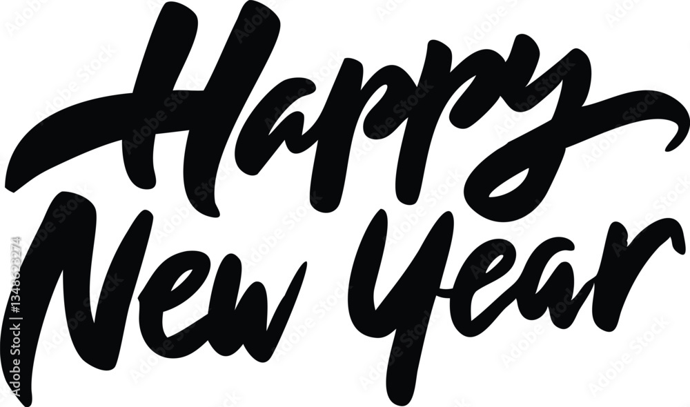 Obraz premium Bold Script Happy New Year Text Calligraphy Design Isolated on White Background