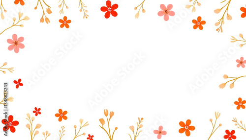 Wallpaper Mural Floral Frame: A delicate frame of blossoming flowers, in shades of orange and red, providing a vibrant border. It is an invitation to write or add an element, designed for springtime joy Torontodigital.ca