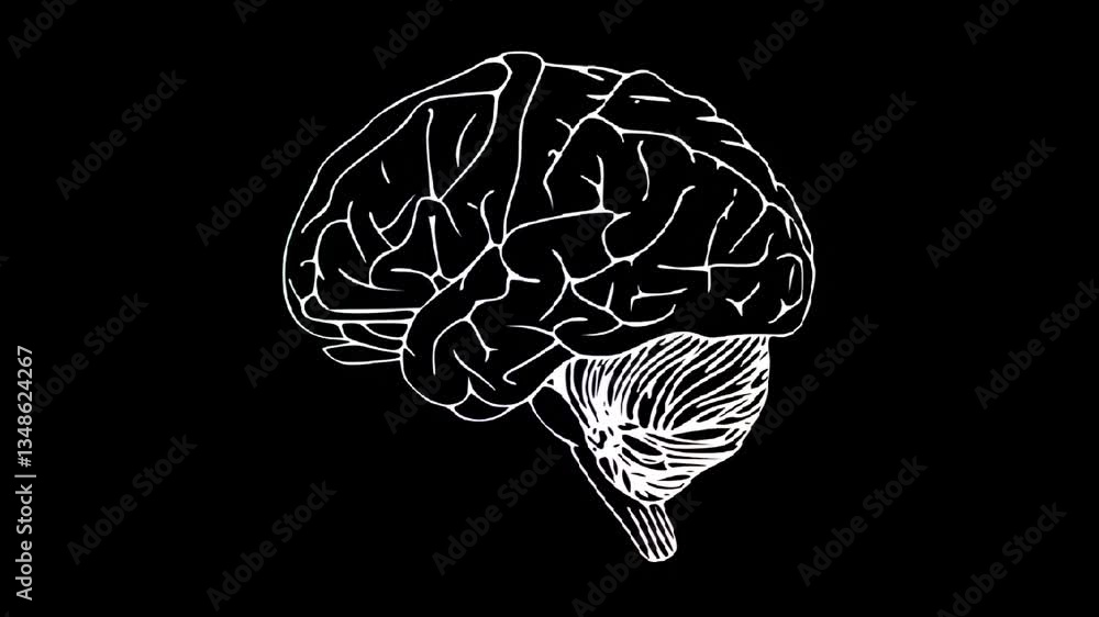 Abstract drawing of a human brain on a background, designed for a video motion graphic. Abstract drawing of a human brain on a background, designed for a video motion graphic.