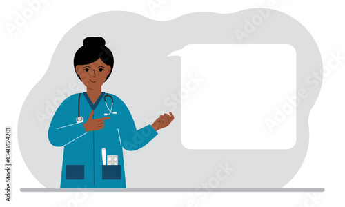 Woman doctor holding a file with blank paper for text. Vector