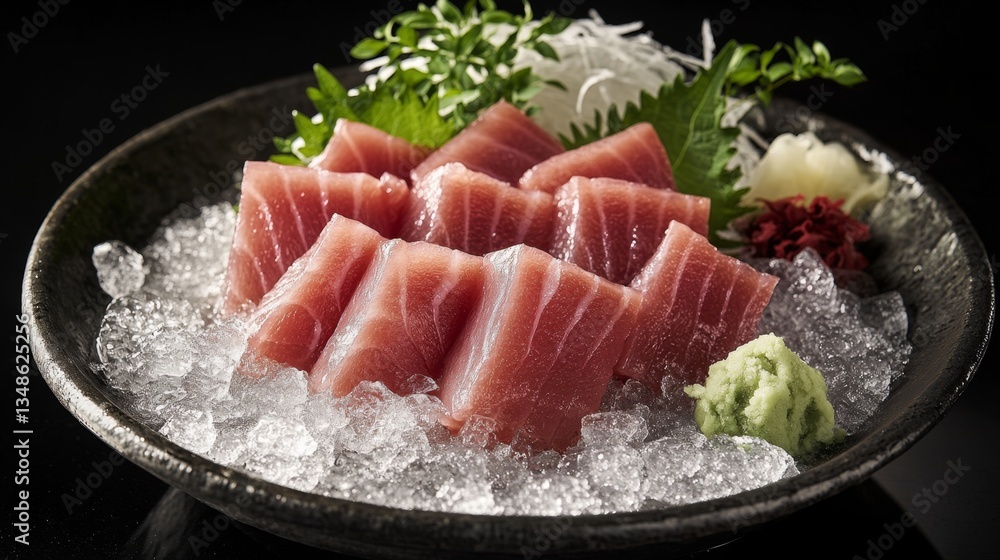 Luxurious Bluefin Tuna Sashimi Platter with Fresh Garnishes Luxurious Bluefin Tuna Sashimi Platter with Fresh Garnishes